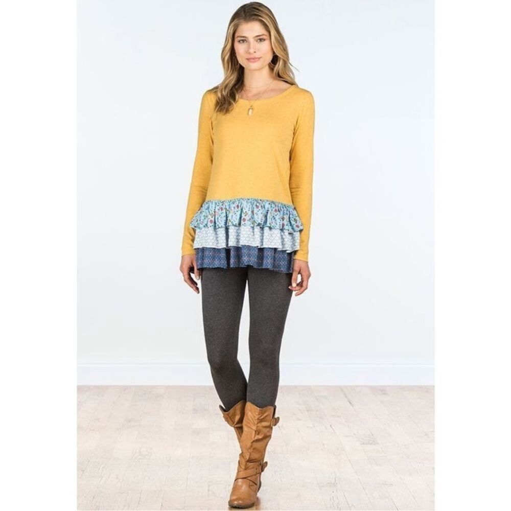 Matilda Jane Mustard Long Sleeve Layered Ruffle Hem Top – Size Small